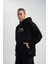 Üç Iplik Kapşonlu Dijital Patchli Sweatshirt - Siyah 5