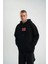 Double Oversize Kapşonlu Dijital Patchli Sweatshirt - Siyah 1