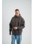 Unisex Uzun Kol Kapşonlu Yıkamalı Nakışlı Sweatshirt - Füme 4