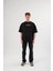 Unisex Bisiklet Yaka Baskılı Oversize T-Shirt - Siyah 1