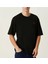Unisex Bisiklet Yaka Baskılı Oversize T-Shirt - Siyah 1
