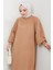 Balon Kol Triko Elbise 1600 - Açık Kahve 4
