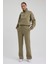 Kadın Eşofman Takımı Yarım Fermuarlı Alleyes Baskı Içi Pamuklu Haki Eşofman Takımı Alt Üst Takım 2