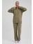 Kadın Eşofman Takımı Yarım Fermuarlı Alleyes Baskı Içi Pamuklu Haki Eşofman Takımı Alt Üst Takım 3