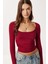 Büzgülü Crop Örme Bluz LUB0267 Bordo 1