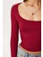 Büzgülü Crop Örme Bluz LUB0267 Bordo 3