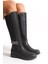 Kadın Siyah Arkası Streç Toka Detaylı Düz Kısa Topuklu Fermuarlı Uzun Çizme 2