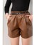 Beli Lastikli Kemerli ve Cepli Şardonlu Deri Şort 30321 3