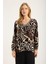 Zebra Desenli Simli Ribanalı V Bluz 1