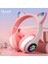 H10 Cat Kedili LED Işıklı Kafaüstü Bluetooth Kulaklık (Toz Pembe) 2
