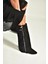 V380526402 Siyah Süet Düz Taban Fermuar Detaylı Kadın Çizme 5