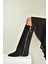 V380526402 Siyah Süet Düz Taban Fermuar Detaylı Kadın Çizme 6