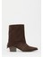 Kahverengi Süet Kadın Fermuarlı Sivri Burun Kalın Topuklu Kışlık Bot 2