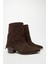 Kahverengi Süet Kadın Fermuarlı Sivri Burun Kalın Topuklu Kışlık Bot 4