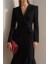 Kadın Uzun Kollu Yakalı Belden Oturtmalı Midi Ithal Krep Elbise 2