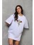 Unisex Bisiklet Yaka Baskılı Oversize T-Shirt - Beyaz 2