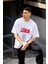 Unisex Bisiklet Yaka Baskılı Oversize T-Shirt - Beyaz 1