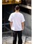 Unisex Bisiklet Yaka Baskılı Oversize T-Shirt - Beyaz 2