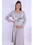 Gri %100 Pamuk Sabahlıklı Hamile Lohusa Gecelik Takım 6