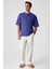 Solo Erkek %100 Organik Pamuklu Kalın Dokulu Comfort Fit Bisiklet Yakalı İndigo T-Shirt 4