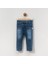 OV-7427 Kız Çocuk Çiçek Işlemeli Mavi Denim Pantalon 2