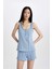 Pijama Takım Ribana Kolsuz Üst Beli Lastikli Şort-Fall In Love B8711AX24SM 4