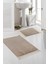 Yıkanabilir Premium Ponpon Saçaklı Kaymaz Taban Post Peluş Banyo Paspası 2'li Takım Bej mt 1