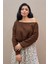 Acı Kahve Kayık Yaka Oversize Triko Kazak 6
