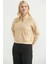 Dik Yaka Kanguru Cepli Crop Sweatshirt - Bej 3