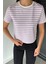 Kadın Şerit Desenli Bisiklet Yaka Tişört P-00018593 2