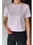 Kadın Şerit Desenli Bisiklet Yaka Tişört P-00018593 4