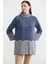 Dik Yaka Düğmeli Uzun Triko Hırka - Indigo 4