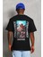 Unisex Oversize Baskılı Bisiklet Yaka T-Shirt - Siyah 5