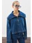 Geniş Yakalı Denim Bluz Koyu Mavi 1