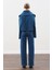 Geniş Yakalı Denim Bluz Koyu Mavi 6
