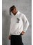 Erkek Baskılı Kapşonlu Sweat - Beyaz 1