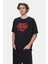 Arjen Siyah Bisiklet Yaka Baskılı Oversize Erkek Tshirt 1