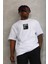Unisex Oversize Baskılı Bisiklet Yaka T-Shirt - Beyaz 1
