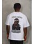 Unisex Oversize Baskılı Bisiklet Yaka T-Shirt - Beyaz 5