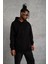 Erkek Düz Kapüşonlu Sweat - Siyah 4