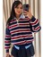 Kadın Çizgili Triko Kazak – Retro & Kampüs Stili 1
