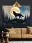 Dolunayda Uluyan Kurt Manzarası Dekoratif Kanvas - Mdf Ahşap Tablo 3