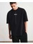 Unisex Bisiklet Yaka Baskılı Oversize T-Shirt - Siyah 1