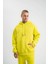 Unisex Double Oversize Kapşonlu Basic Sweatshirt - Sarı 1