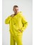 Unisex Double Oversize Kapşonlu Basic Sweatshirt - Sarı 5