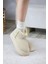 Kadın Pavro Süet Içi Kürklü Kalın Taban ( 4.5 cm ) Mini Kısa Bot Krem 4
