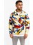 Erkek Yarım Fermuarlı Desenli Polar Sweat - Renkli Abstract Desen Yakalı, Uzun Kollu, Oversize Rahat Kalıp, - Beyaz 1