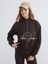 Xsıde Kahverengi New Jersey Baskılı Oversize Kadın Kalın Sweatshirt 1