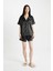 Saten Pijama Takımı Kısa Kollu Üst Esnek Belli Şort-Fall In Love D0915AX24SM 1