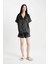 Saten Pijama Takımı Kısa Kollu Üst Esnek Belli Şort-Fall In Love D0915AX24SM 2